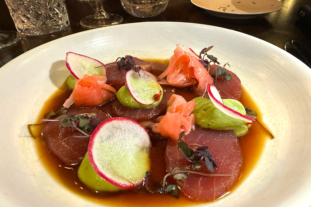 Ganymede (Pimlico) - Tuna sashimi with whipped avocado, pickled ginger and truffled ponzu dressing