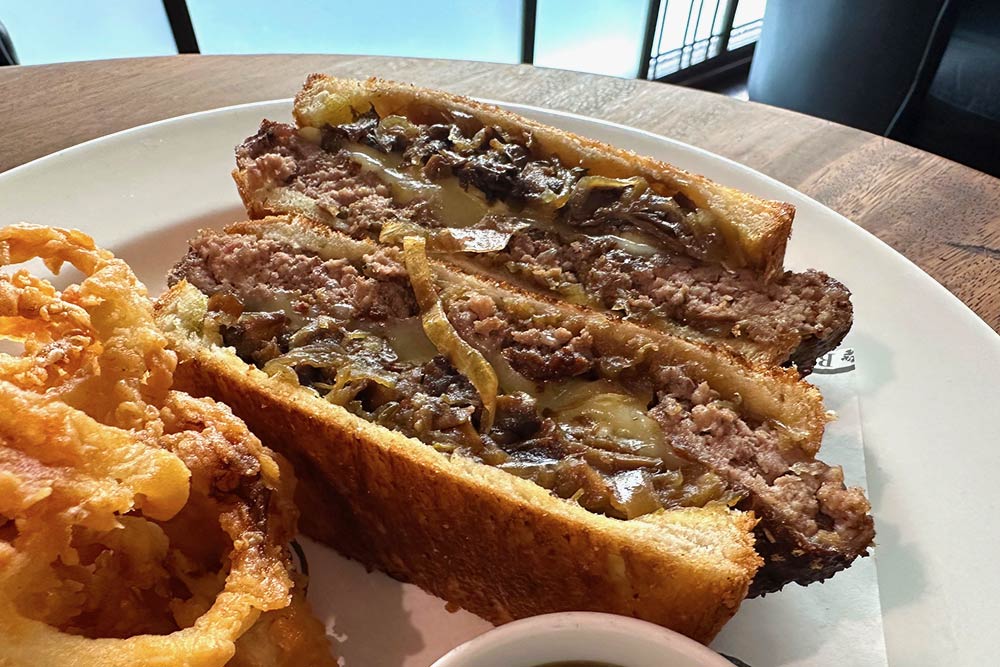 Hawksmoor (Air Street) - The Tunworth Royale patty melt with gherkin ketchup and shoestring onions